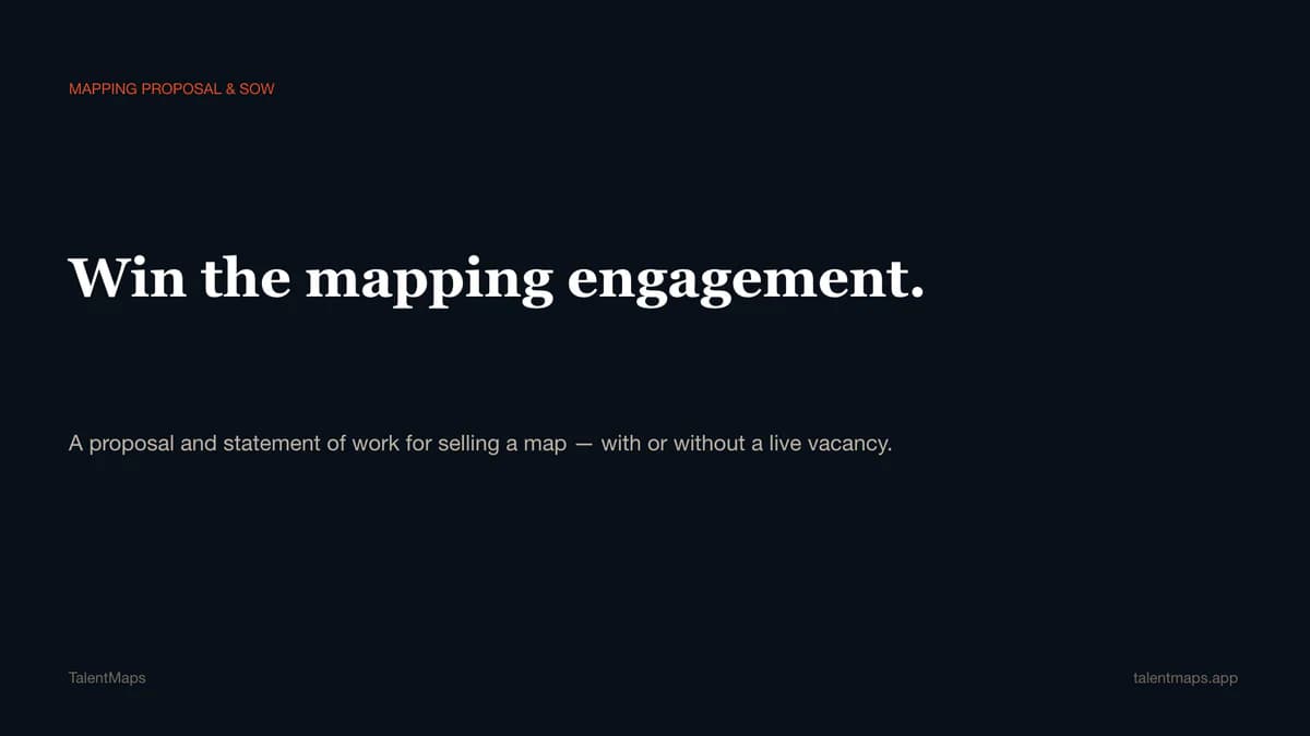 Dark cover slide titled “Win the mapping engagement.” for the proposal and statement of work template.