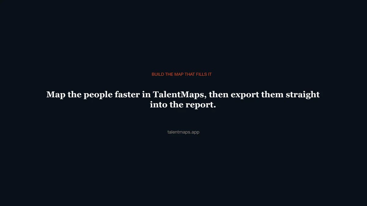 Dark closing slide encouraging recruiters to build the map in TalentMaps and export it into the report.